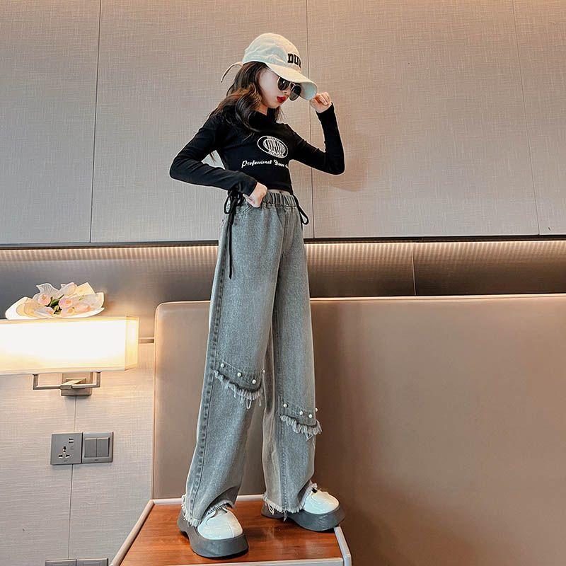 Girls' Wide Leg Pants for Spring and Autumn Wear Straight Leg Jeans Korean Children's Casual Autumn Pants
