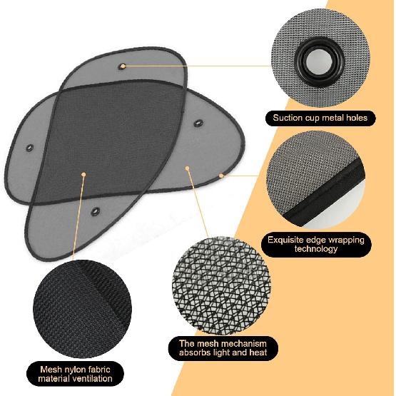 Car Side Window Sun Shade, Cooling and Heat Protection Interior Protection Front Side Window Glass Sunshade, Suction Cup Mounting Accessory, Fits