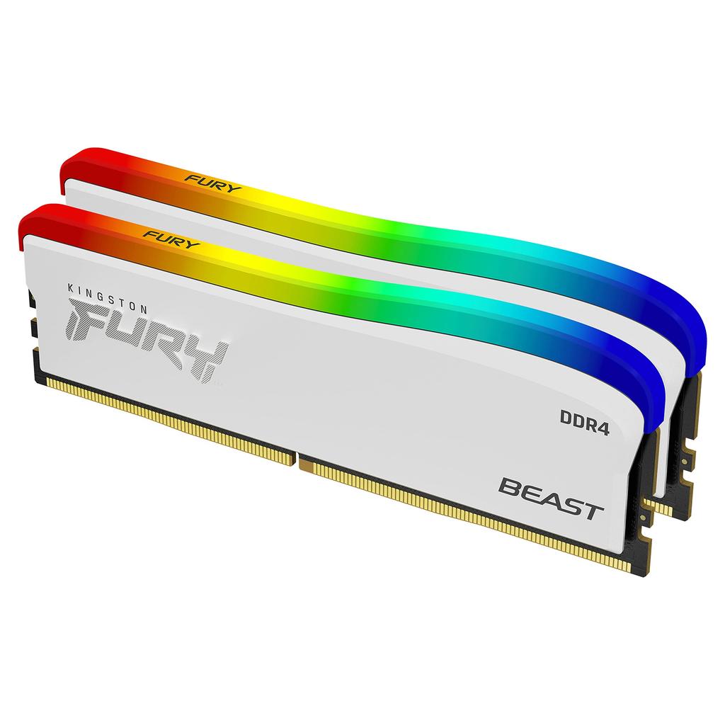 Kingston FURY Desktop PC White DDR4 16GB x Kingston FURY Beast with Lifetime Warranty Memory, 3600MT/s, 2, RGB, CL18, KF436C18BWAK2/32,