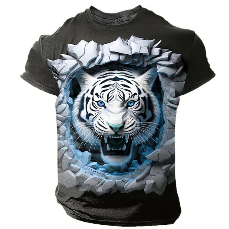 Graphic Animal Tiger Daily Design Men's 3D Printed T-shirt Outdoor Sports Casual T-shirt Round Neck Summer Clothing