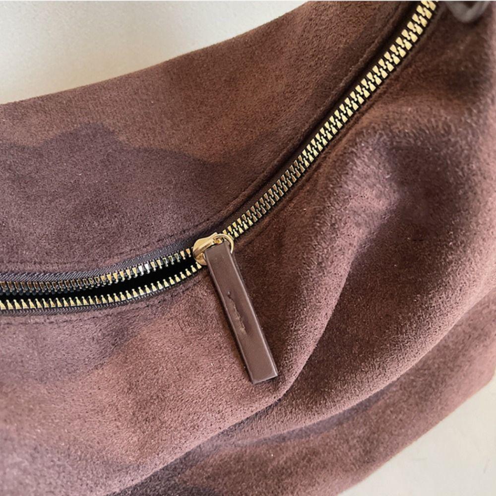 Large Capacity Hobo Bag Solid Color Ladies Tote Bag Trendy Suede Shoulder Bag  Shopping
