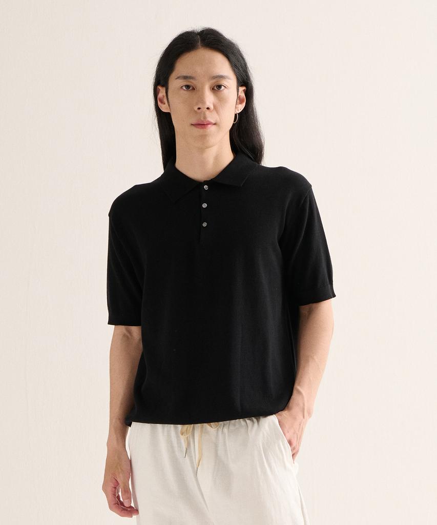ANALOG MOOD Linen Cooling Polo Shirt (Black)