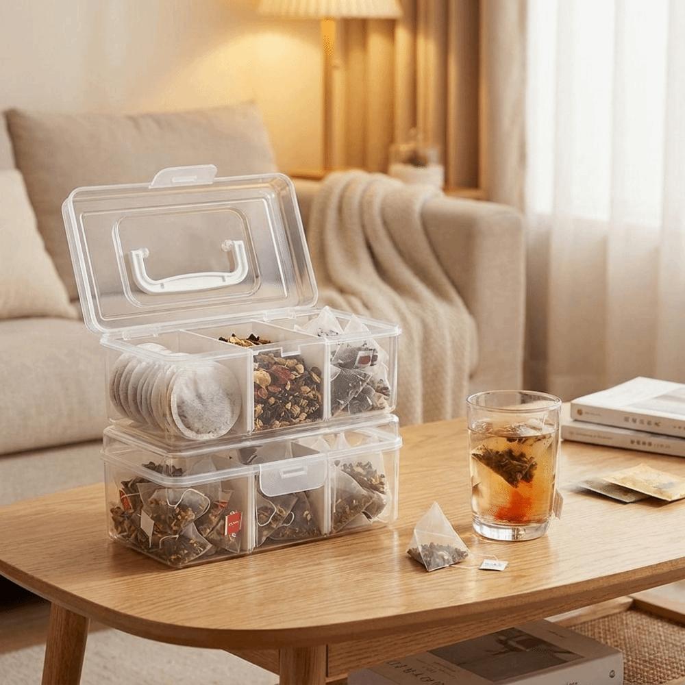 Plastic Tea Bag Storage Box Sealed Large Capacity Tea Bag Holder with Removable Dividers Dust-proof Coffee Capsule Storage Box