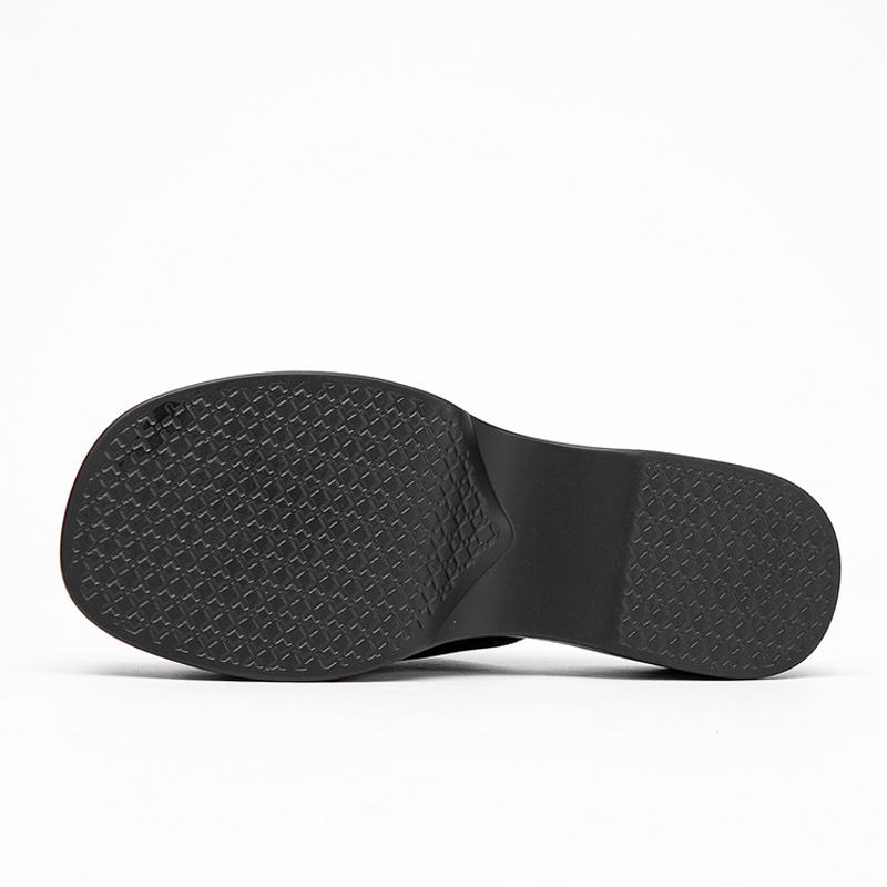 Summer Open Toe Cozy Wedges Slippers For Women Black Stretch Fabric Casual Platform Sandals Low Heels Shoes Mules Slides