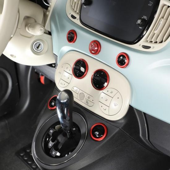 Red Center Air Condition Switch Knob Trim Cover Ring Set For Fiat 500 2016-2024