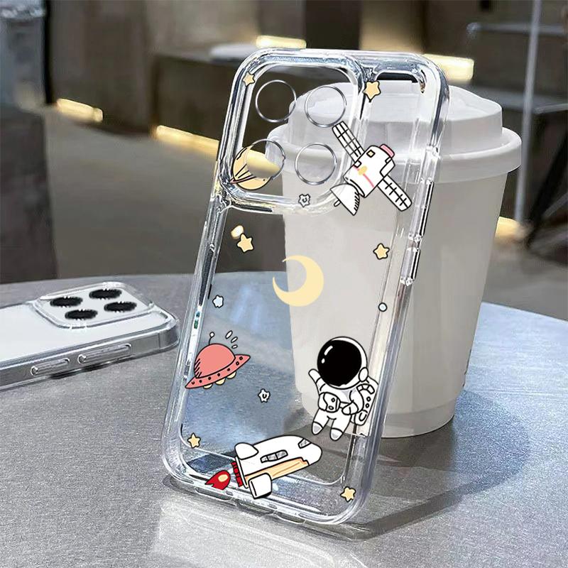 Cartoon Astronaut Planet Pattern Case For Xiaomi Redmi Note 15 Pro 4G Funda Redmi Note 14 13 Pro 5G Clear Silicone Soft Cover