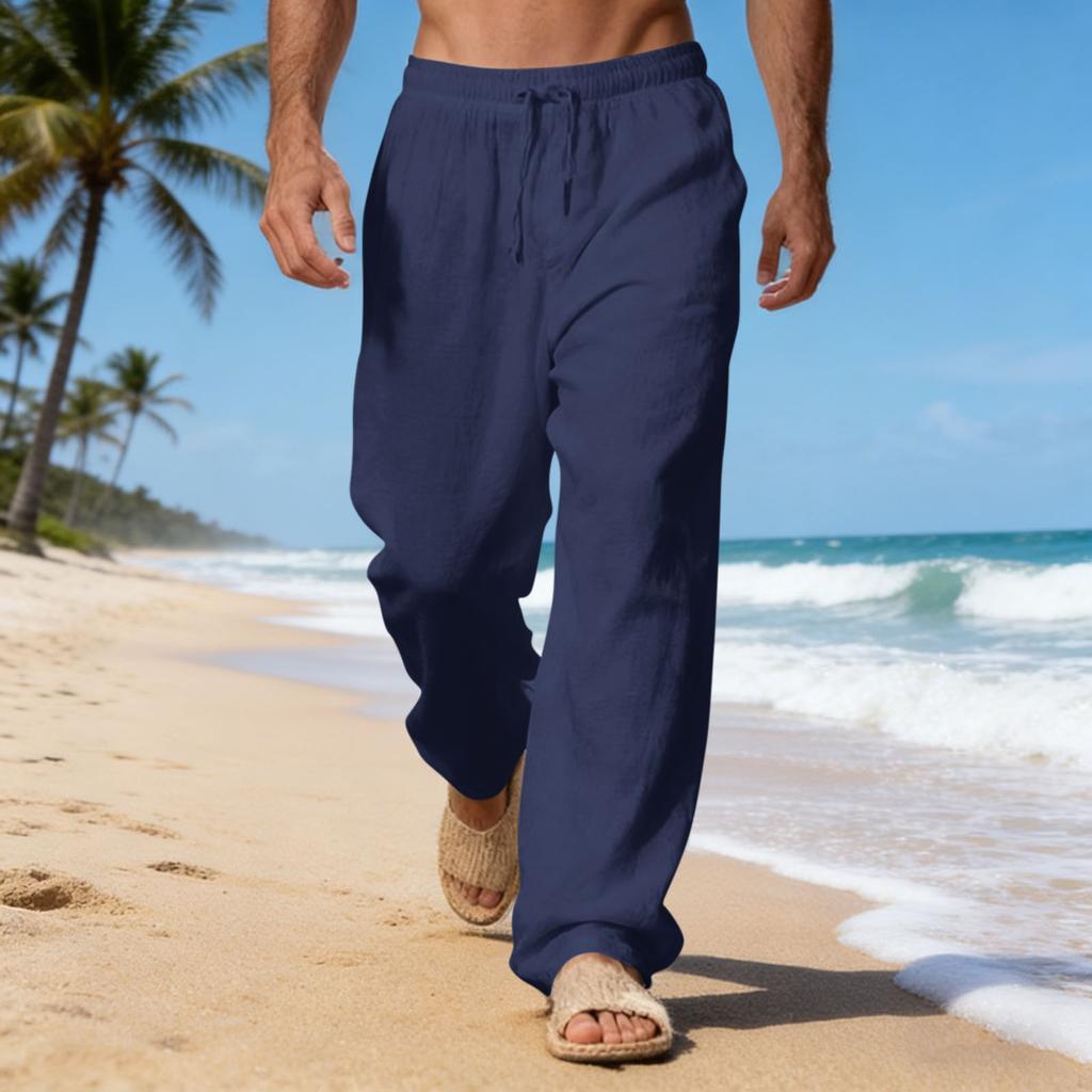 Men's Casual Loose-fitting Jogging Pants, Straight-leg Wide-leg Trousers, Drawstring Cotton And Linen Casual Pants.