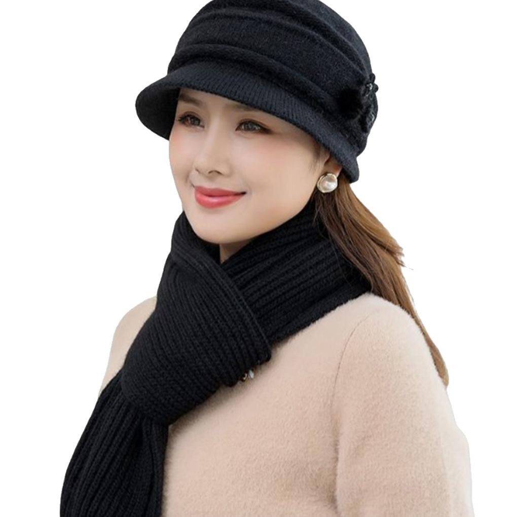 

Elder Cold Winter Warming Hats Portable Mittens Knitting Warm-keeping Scraf Fashion Cap Warm Accessory for Home Casual
