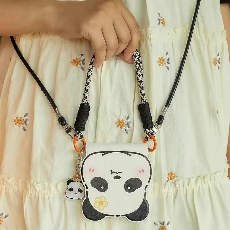 Cute Flip Case For Samsung Z flip6 Zflip5 Zflip5 4 3/OPPOFind N3 N2Flip Phone Case Fashion 3D Panda Ears Creative Design Kawai Leather Cover Crossbody