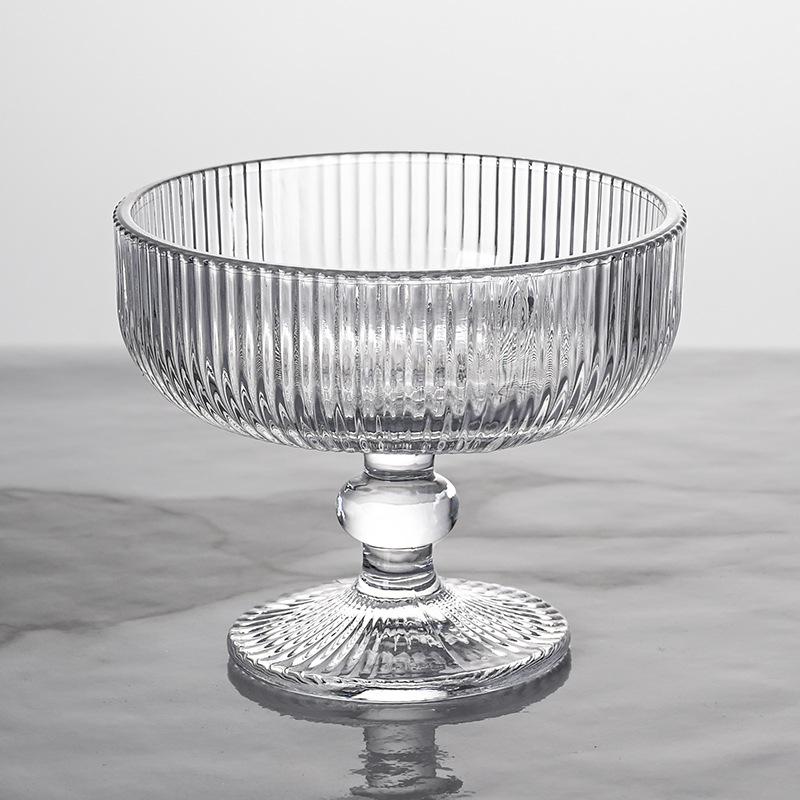 American Short BarwareStem Striped Red Wine Glass Set with Wide Mouth for Ice Cream and Hotel