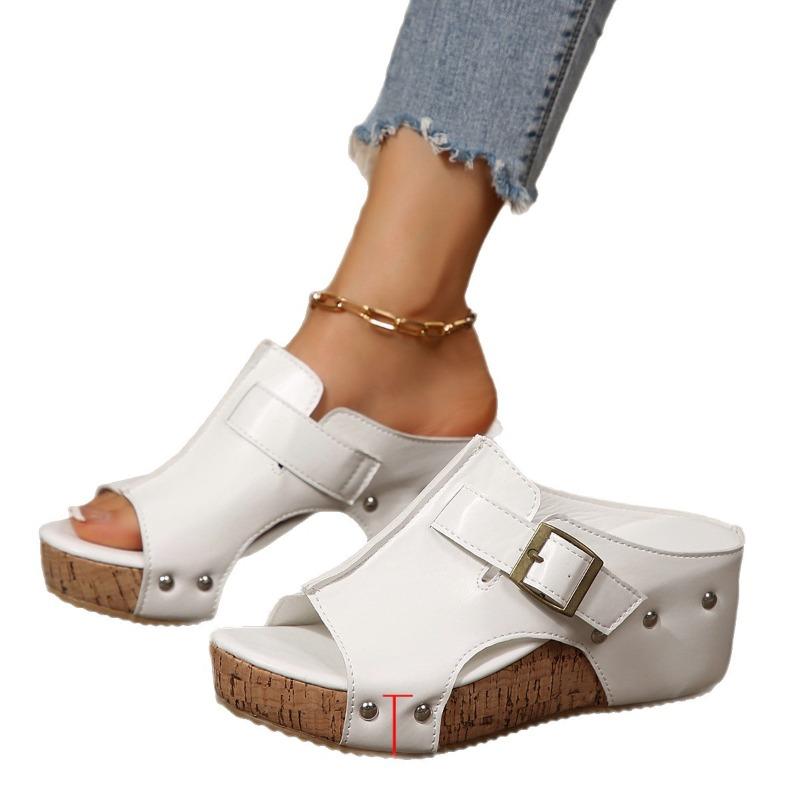 Damen Sandalen mit breiter Weite und Plateau, Peep-Toe Keilabsatz Pantoletten, Bequeme Sommer Hausschuhe für Damen