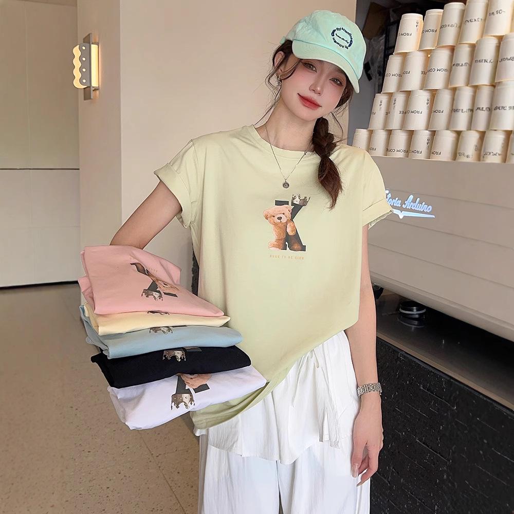 

Women s 2025 High-End Ice Porcelain Cotton Short-Sleeve Crew Neck Loose Solid Color T-Shirt One Size [Fits 90-150 lbs]
