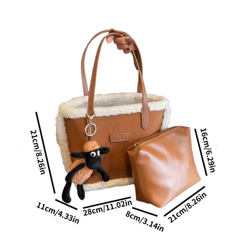 2023 New Autumn Winter Vintage Fashion Handbag Women s Sheepskin Bucket Bag Brown Cross-border Style