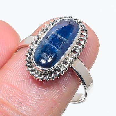 Natural Blue Kyanite Gemstone Handmade 925 Solid Silver Jewelry Ring Size 9 P2o57