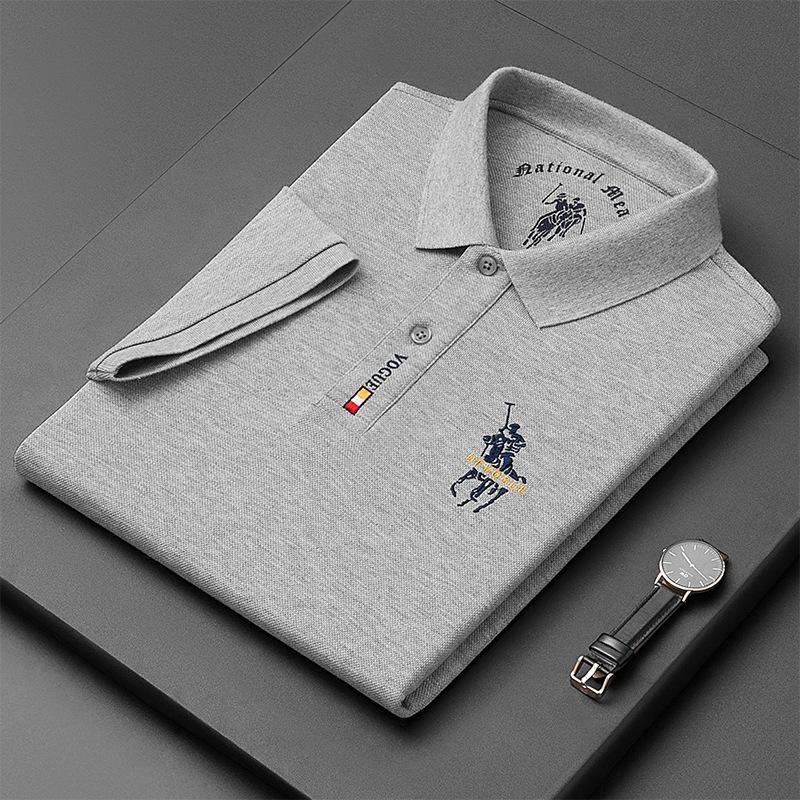 Men's Summer 2026 Embroidered Polo Shirt: Imitation Cotton, Turn-Down Collar, Business Casual Short-Sleeve