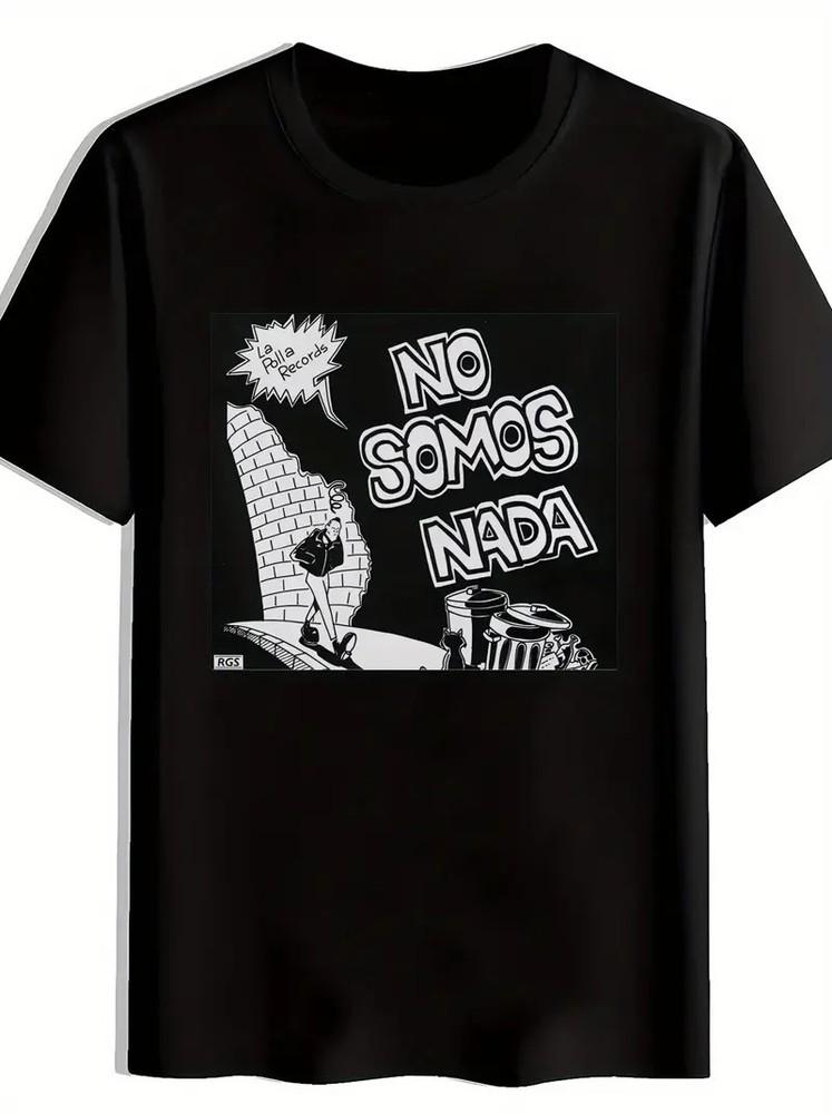 Men039;S Black T-Shirt with 034;No Somos Nada034; GraphicRetro Rock Band Design Short Unisex T-Shirt S