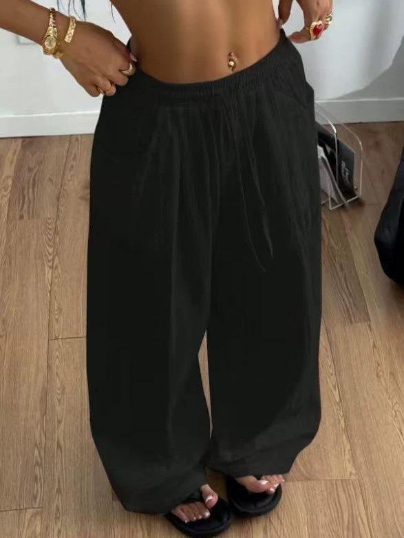 2026 Grenzüberschreitende Europäische & Amerikanische High Waist Lässige Weitbeinige Kordelzug-Hose