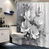 1pc Elegant Floral Shower Curtain - Gray & White Swirl, Ruffled Petals, Sparkling Center, Modern & Vintage Bathroom Decor