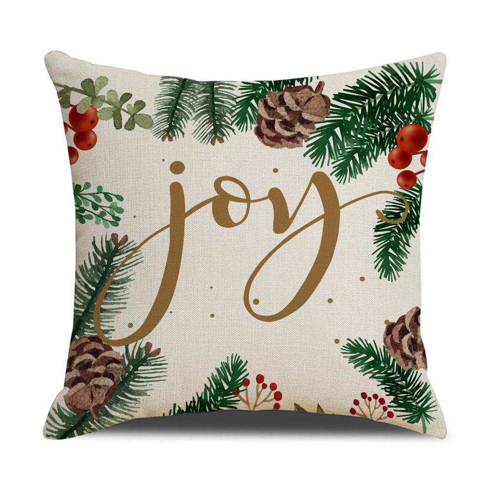Green Christmas Tree Linen Pillowcase Joy New Year Holiday Cushion Sofa Pillowcase