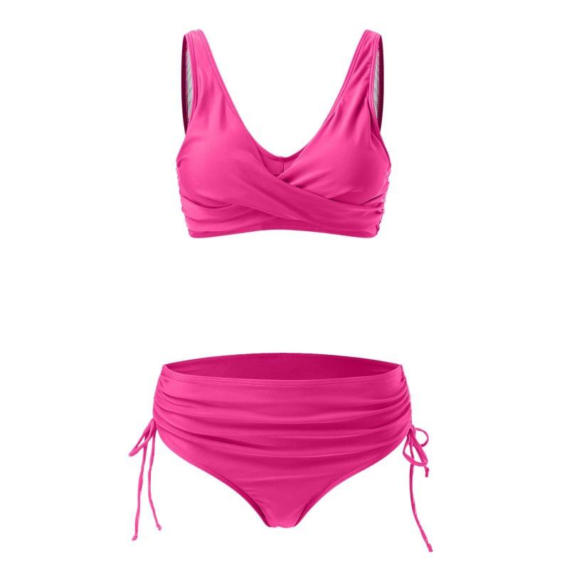 New Solid Color Cross-strap Sexy Halter Split High-waisted Bikini Swimsuit