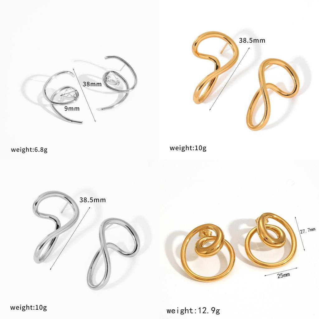 Minimalist Stainless Steel Geometric Earrings With Irregular Lines For Women Fashion Accessories