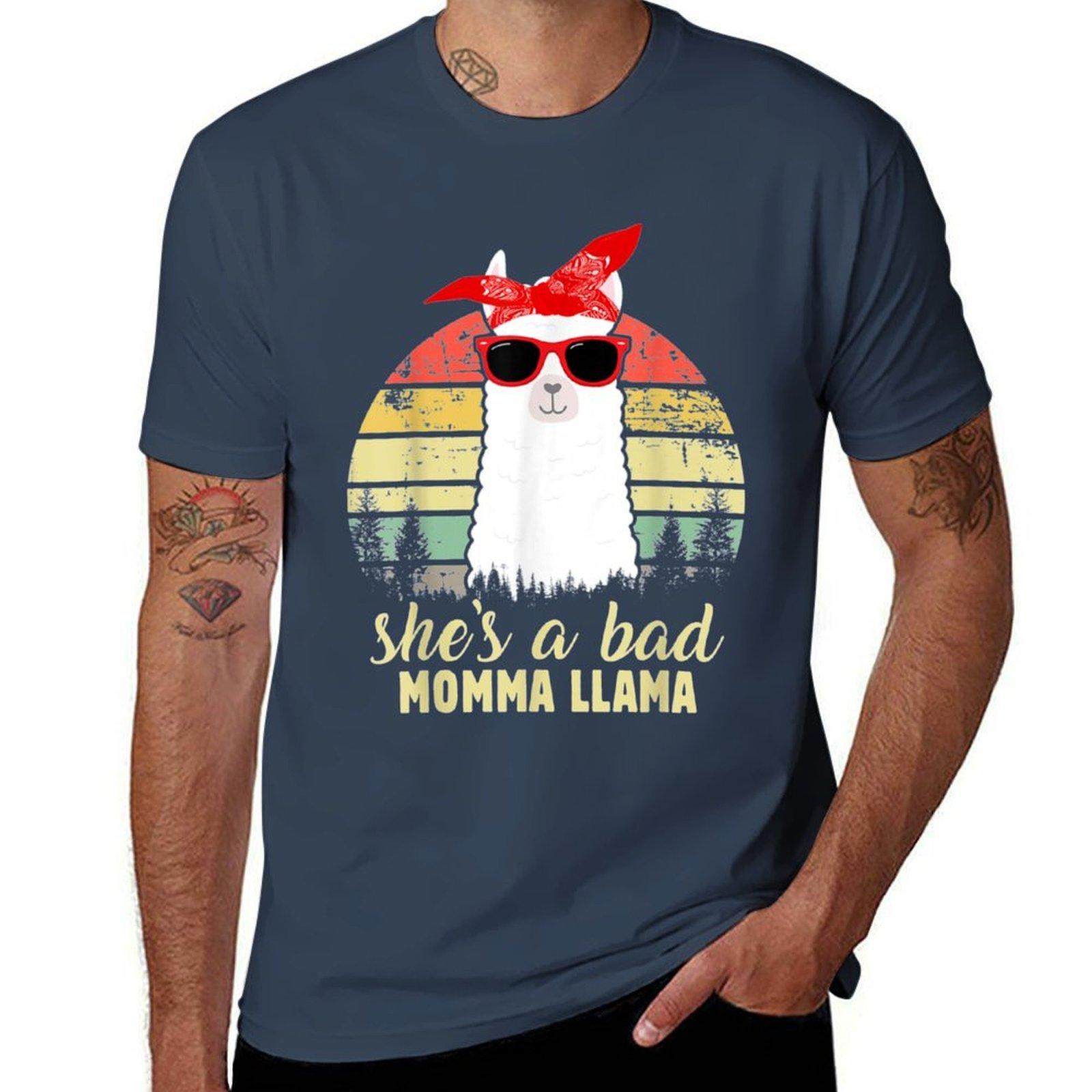Funny Shes a Bad Momma Llama Mama TShirt Work Wear Simple Tee Shirt S