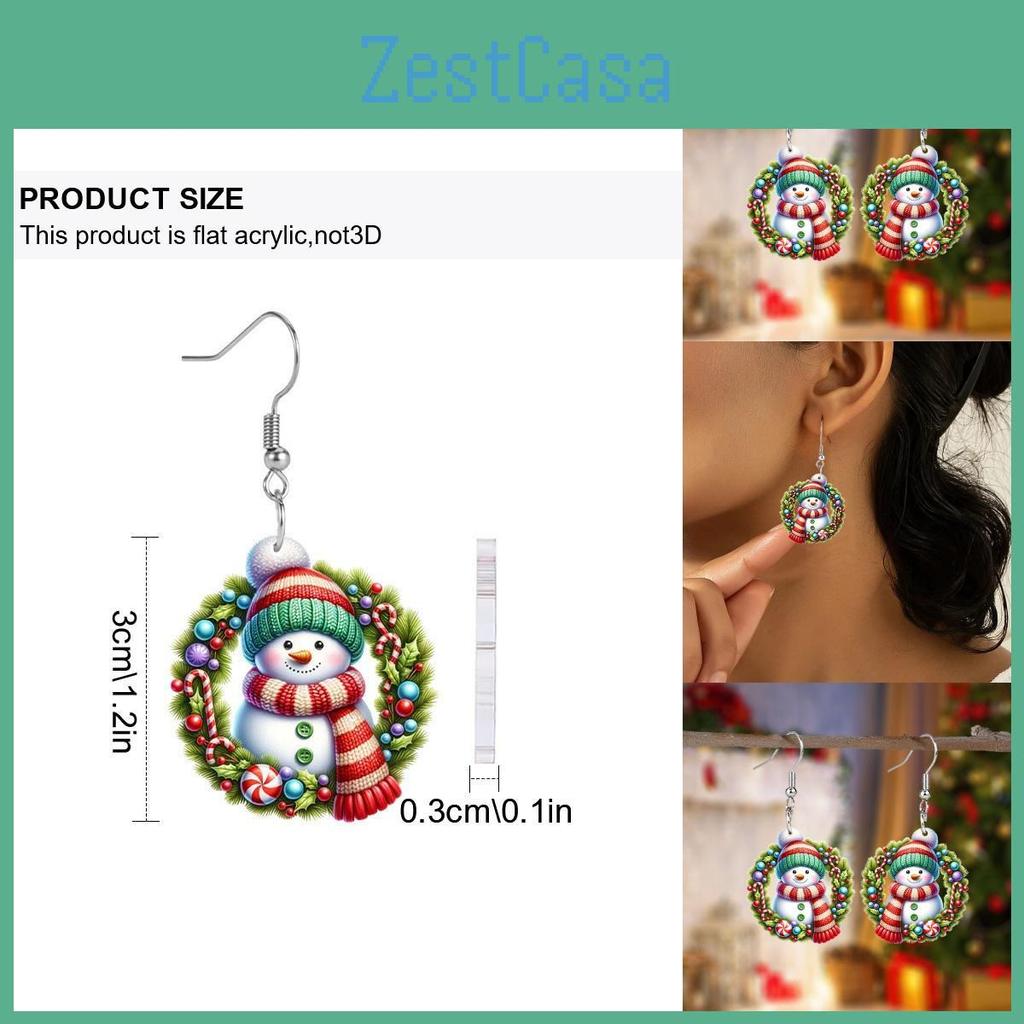 Christmas Acrylic 2d Snowman Earrings With Cartoon Design For Holiday Gift Giving