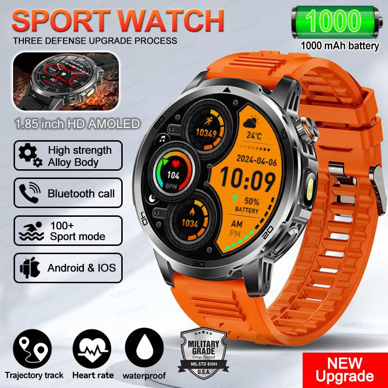 New Outdoor Military 1.85-inch AMOLED Smart Watch Fitness Clock Men 1000mAh Battery 10ATM Waterproof HD Call Bracelet Men