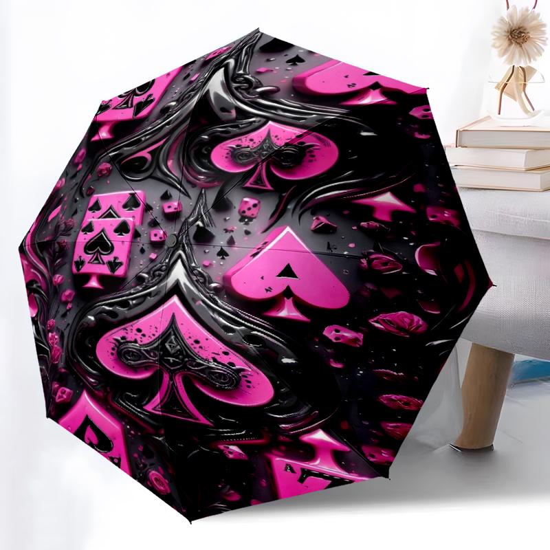 1pc Rose Clock Combination pattern Sturdy 8-Bone Auto Umbrella, Bright Umbrella, Digital Printed, Foldable Umbrella for On-the-Go Outdoor Use
