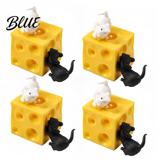 Soft Squeeze Toy 1/2/3/4Pcs Hollow Cheese with Black White Mouse Stress Relief Block Fidget Relaxation Ball Simulated Sensory