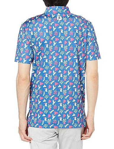 FootJoy Modern Classic Jungle Leaf Print Short Sleeve Golf Shirt, Men's Sapphire, XXL (FJ-F23-S02)