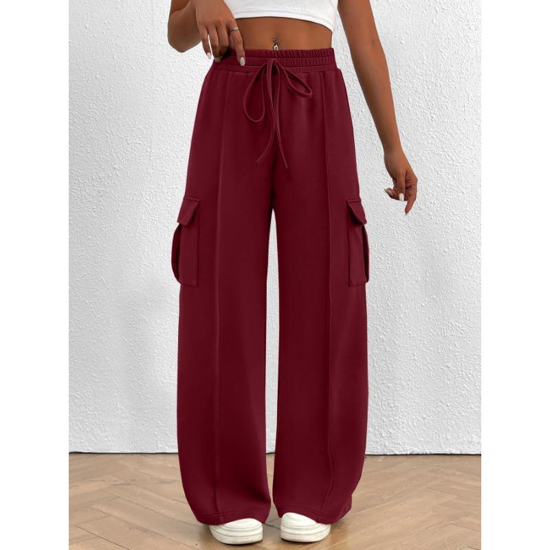 2025 Fashion Loose Casual Wide-leg Women Long Pants Drawstring Solid Color Pockets Sweatpants Office Autumn Wintercasual Jogging Pants Simple Trousers