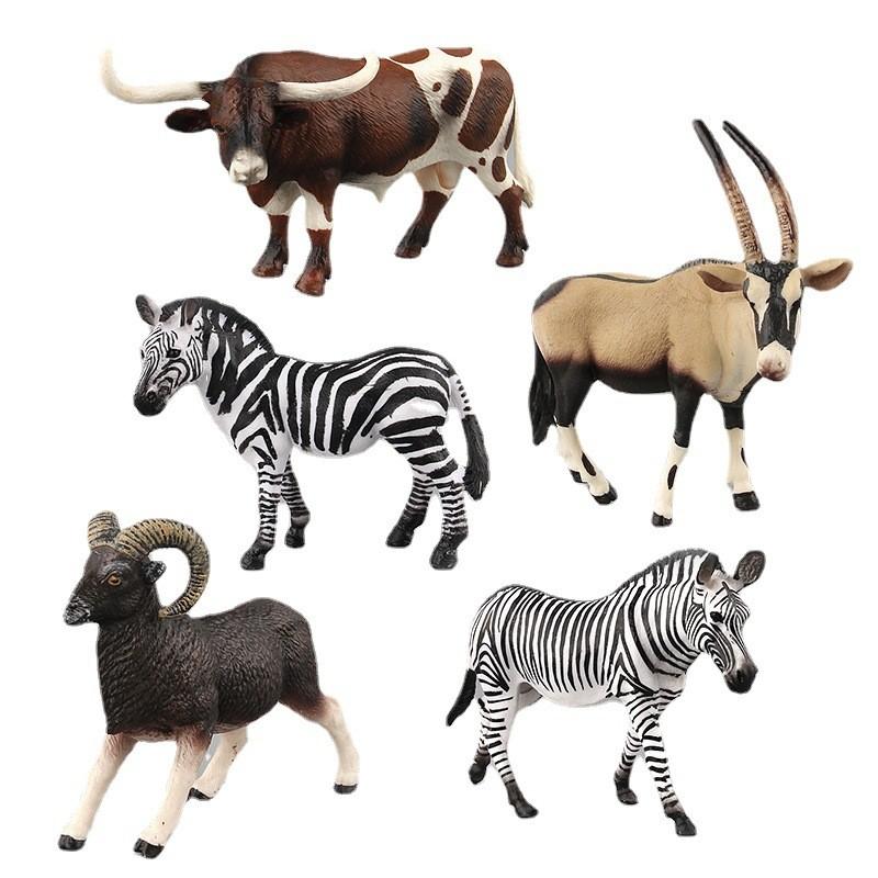 Realistic Pvc African Animal Figurine Set Featuring Long-horned Antelope And Zebra For Collectors
