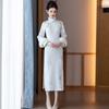 Embroidered White Velvet National Style Suzhou Long-sleeved Improved Cheongsam Winter Thick Women's New Chinese Style New Autumn and Winter