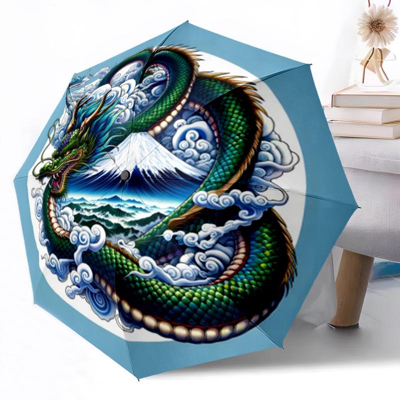 Enchanted Dragon Fantasy Outdoor Automatic Umbrella Compact 8-Rib Design Durable Plastic & Iron Travel Essential Fashionable Accessory Spiritual Gift
