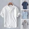 Stand Collar Short Sleeve Men Shirt Buttons Half Placket Anti-pilling Summer Casual