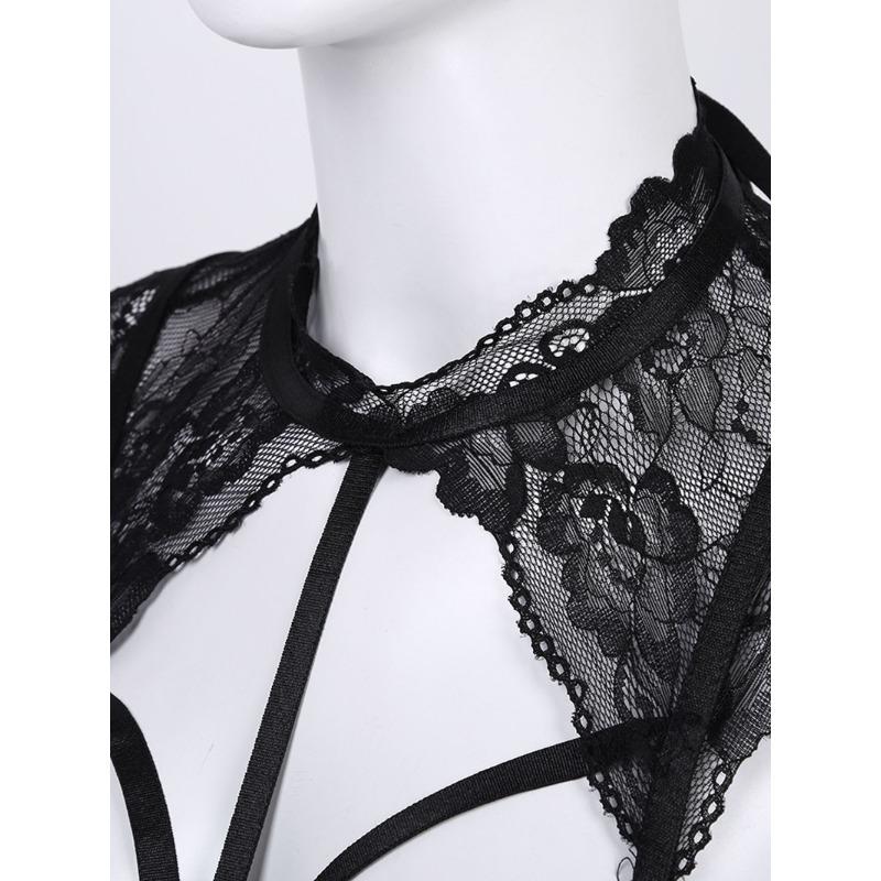 New Sexy Patent Leather Halter Lace Button Bodysuit Sex Set