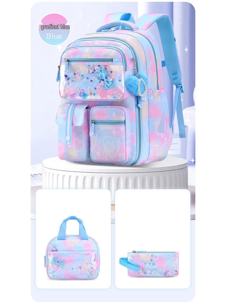 2025 Hot-Selling Three-Piece Backpack Set - Butterfly Design In Pink, Purple, and Blue for Girls