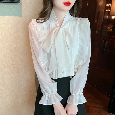 Mode Rüschen Chiffon Bluse Frauen Elegante Lange Hülse Frauen Shirts Button Up Frau Tops Büro Dame Kleidung 29933