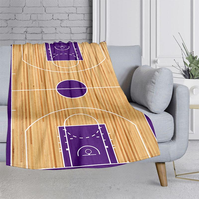 Basketball Court on the Beach Print Flannel Blanket Lightweight Cozy Throw for Sofa Bed Outdoor Travel Camping