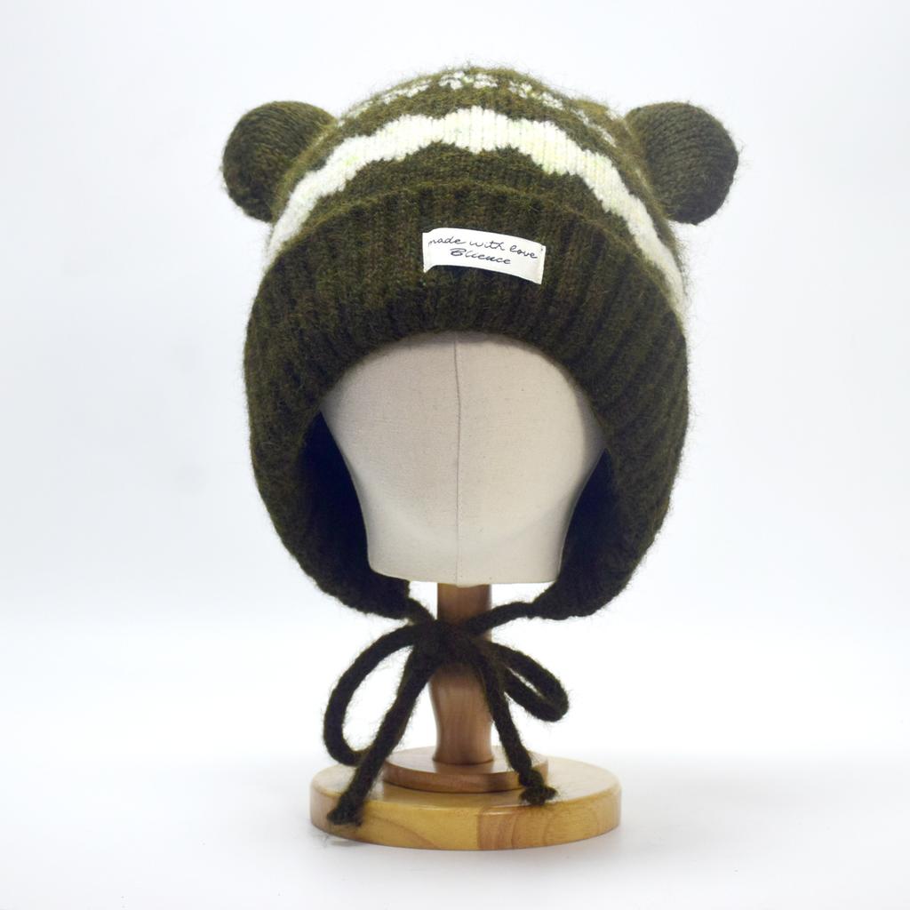 Fair Island wind hat sweet and cute cat ears knitted ear hat women's winter thickened and velvet warm Lei Feng hat
