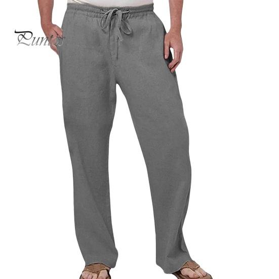 Herren Strandhose Weites Bein Gerade Dünne Seitentaschen Kordelzug Elastische Taille Einfarbig Gym Traning Jogging Jogginghose Lange Hose