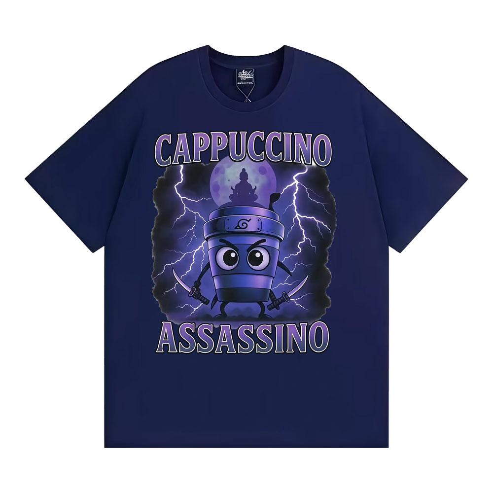 Cappuccino Assassino Funny Italian Brainrot Meme T Shirts Unisex Fashion Humor Oversized T-shirt Men Comfort 100% Cotton T Shirt