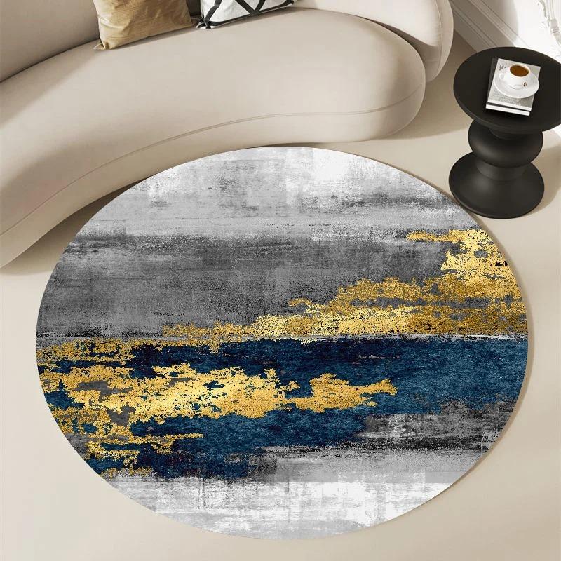 Nordic Green Gold Black Marble Round Carpet Modern Home Bedroom Living Room Decoration Round Rugs Balcony Bathroom Anti-slip Mat