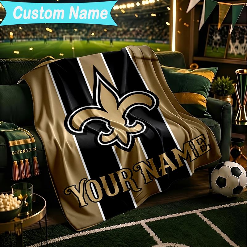 1PC Custom Name Blanket Orleans Saints Logo Flannel blankets Patterns Throw Blanket All-Season Soft Gift for Couch, Bed, Camping, Birthday gifts