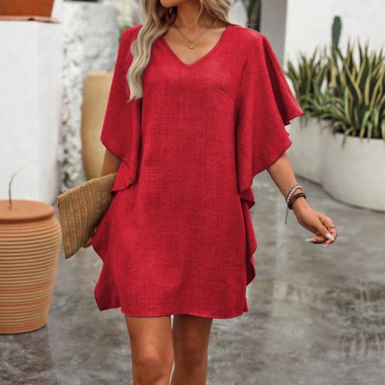 Summer Dresses for Women V Neck Ruffle Sleeve Mini Sundress Casual Loose Boho Beach Vacation Shift Dress