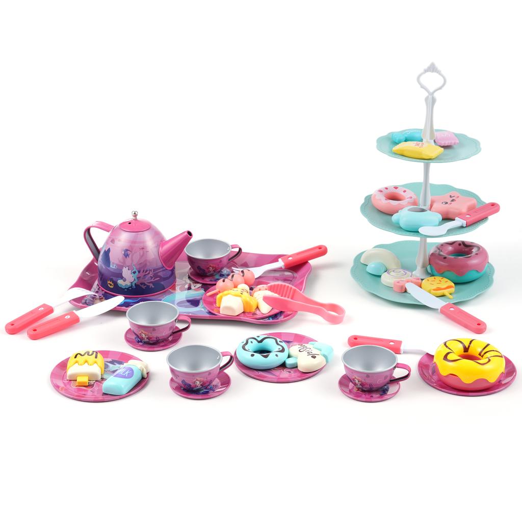 Tea Sets for Kids 46pcs Tea Party Set for Little Girls Afternoon Tea Dessert Toys Includes Cake,