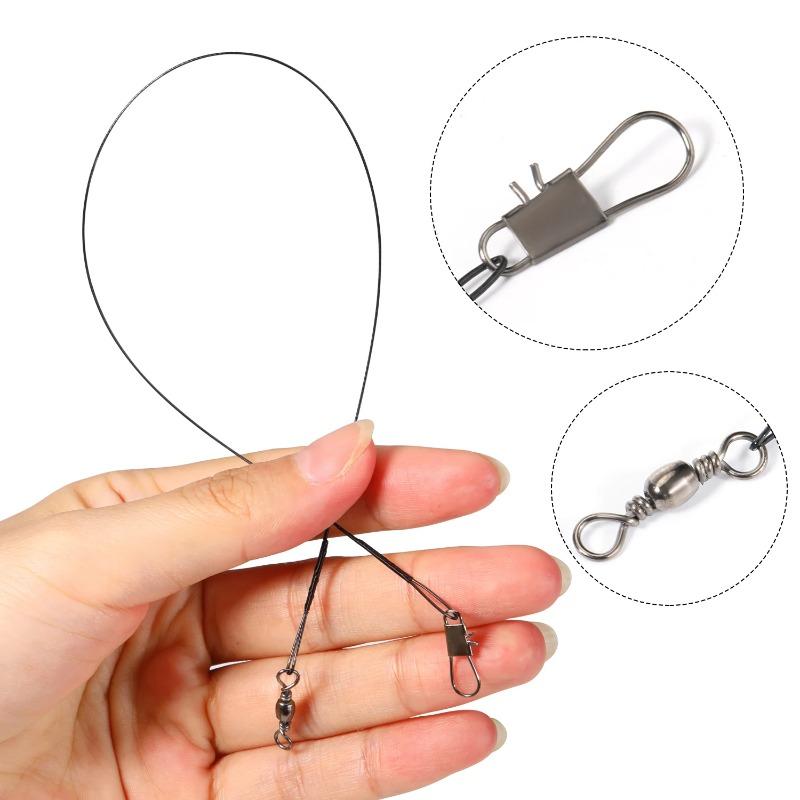 20-Pack Steel Wire Fishing Leaders - Anti-Bite Swivel Connectors with Lead Core (20-30cm) for  Saltwater/Bass  Fishing
