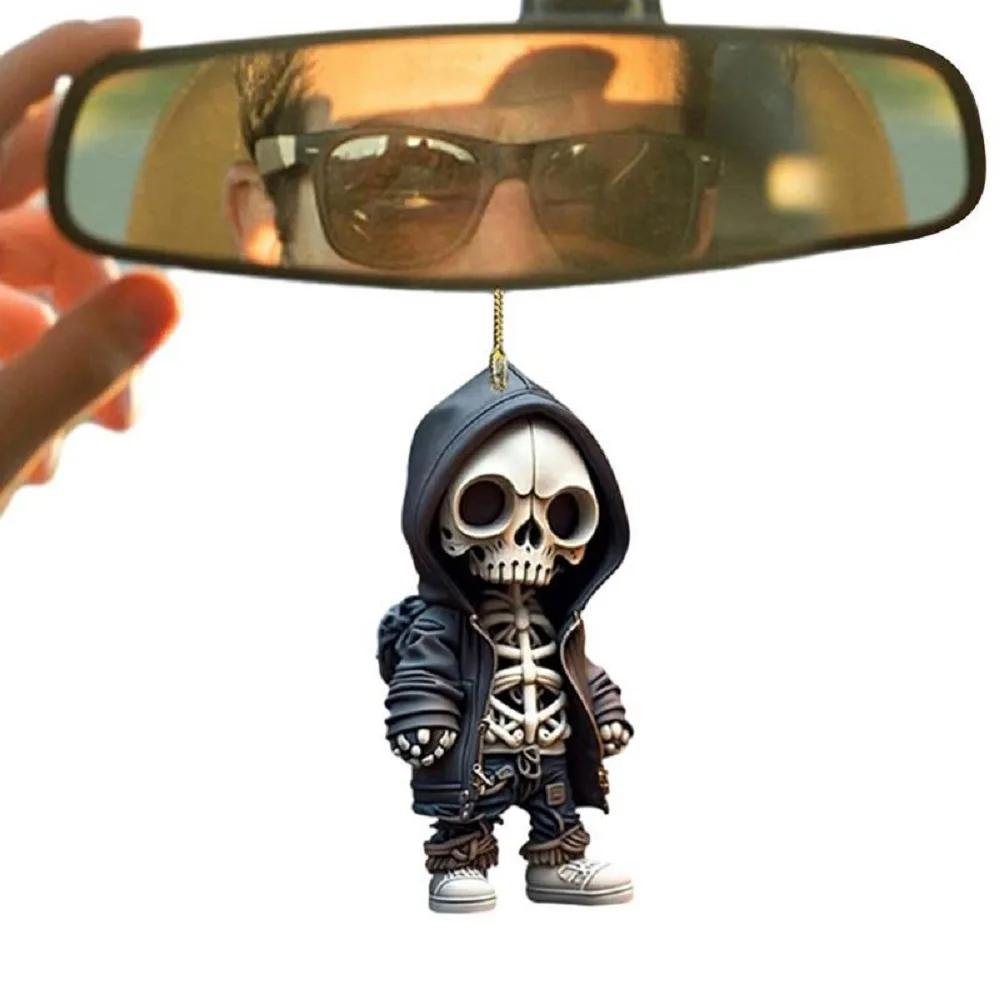 Car Ornament Acrylic Skeleton Figurines Car Rear View Mirror Swing Pendant Halloween Car Interior Decoration Accessories