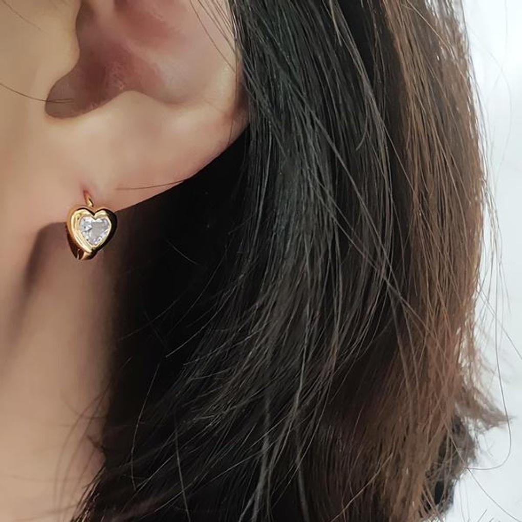 Women's Mini Thick Heart One-Touch Ring Earrings